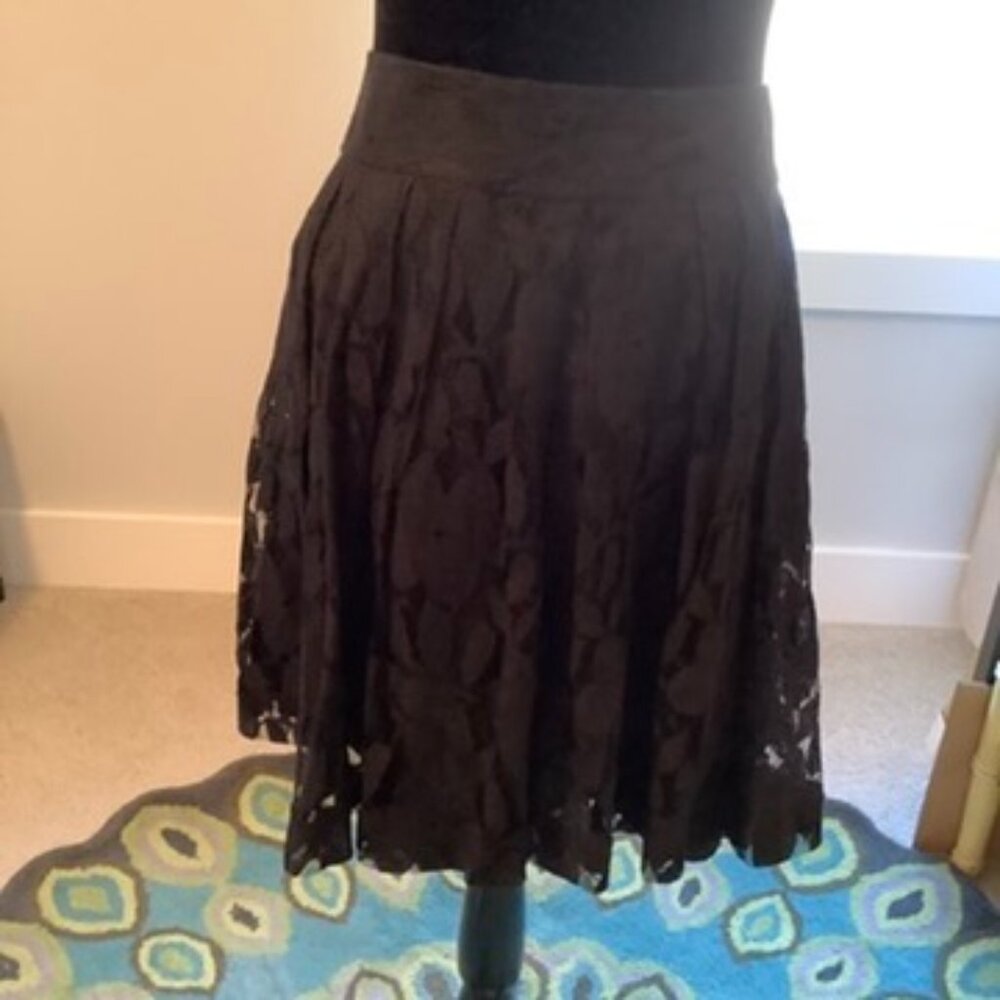 LOFT Black Lace Layered Skater Skirt